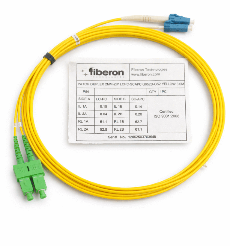 Fiberon Duplex Fiber Patch Cord LC/PC to SC/APC OS2 G652D 3M